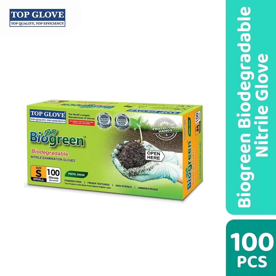 Top Glove BioGreen® Biodegradable Nitrile Examination Powder Free Glove S