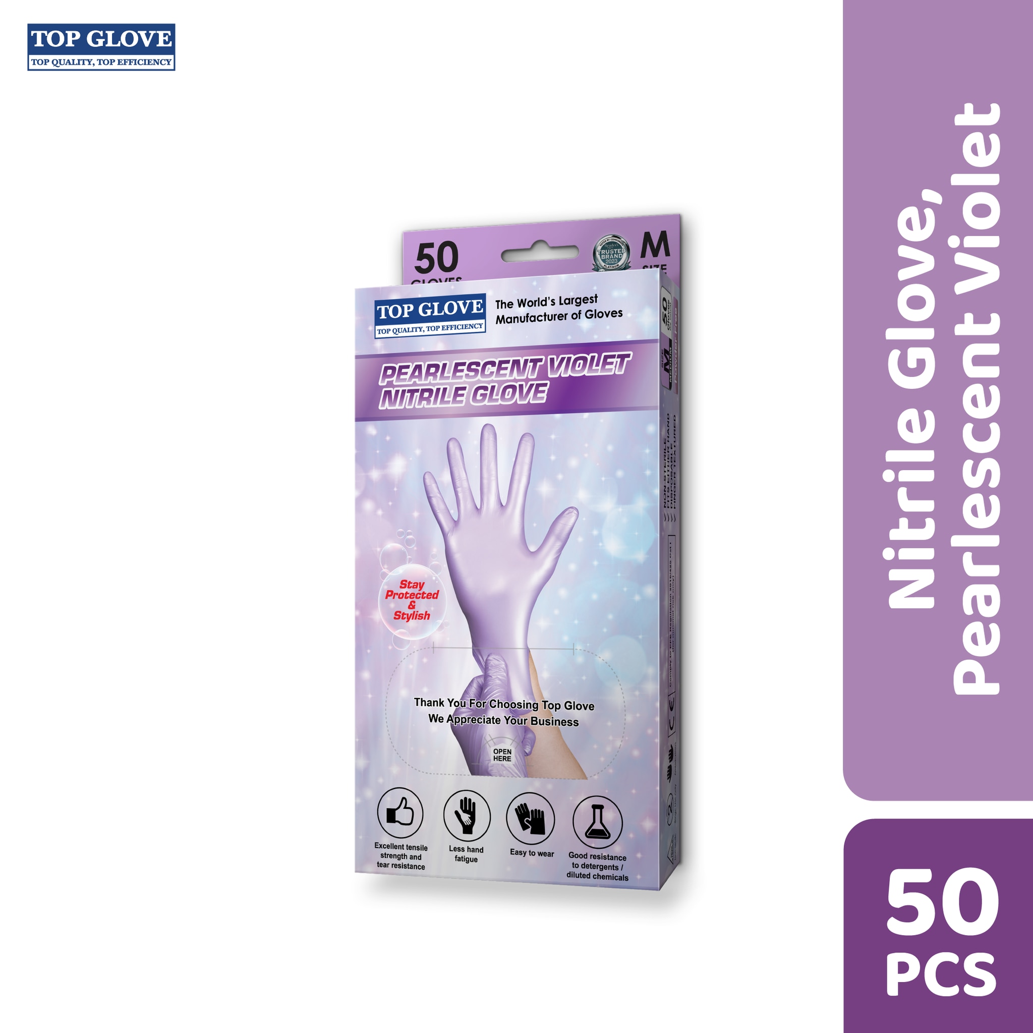 Top Glove Nitrile Disposable Powder Free Glove Pearlescent Violet M