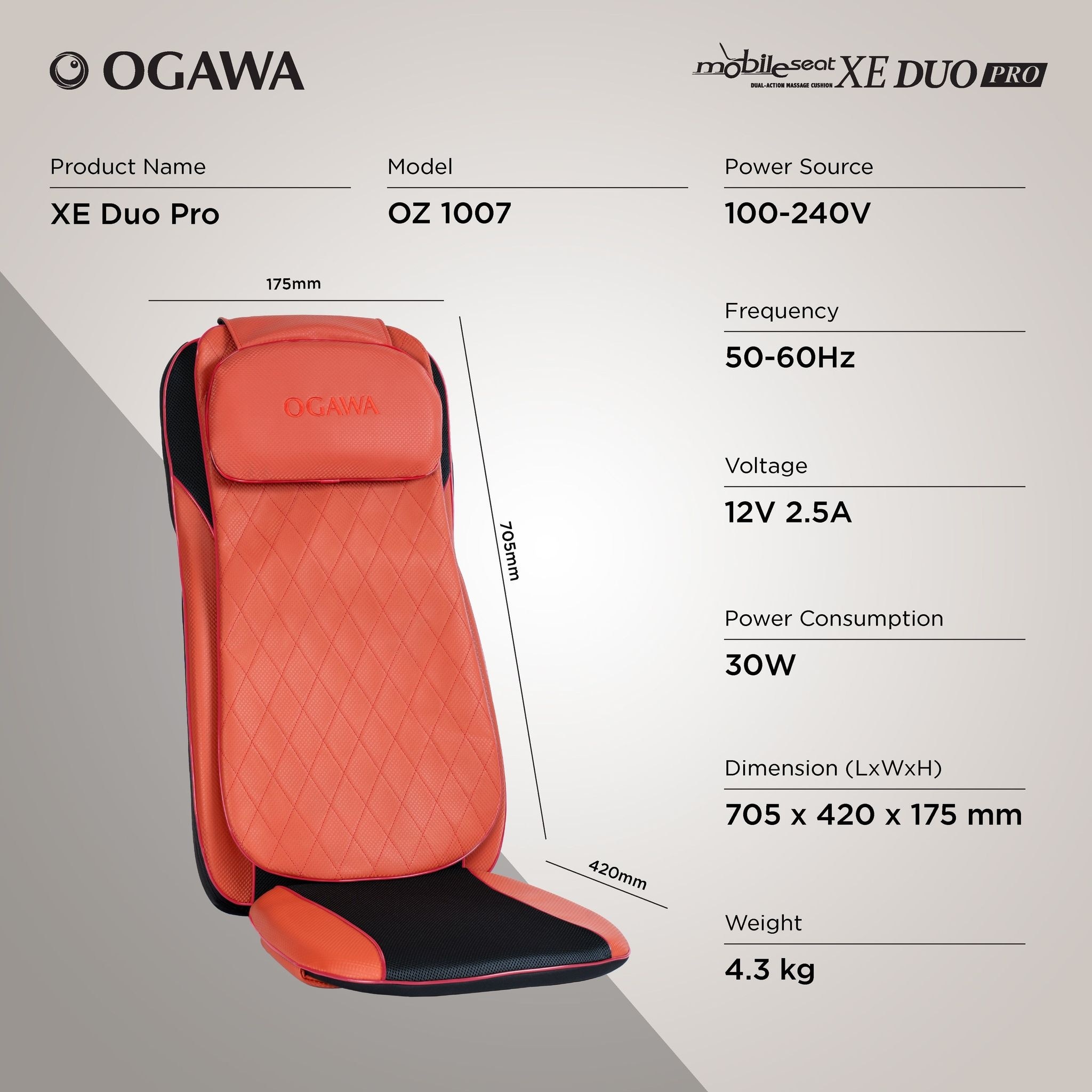 OGAWA Mobile Seat XE Duo Pro 2.0 Portable Massage Cushion