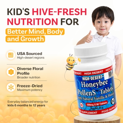 HDI - HDI KIDS™ HoneyBee PollenS - Supports Focus, Cognitive Development & Immunity - Kesihatan Kanak-Kanak - 60 Tablets