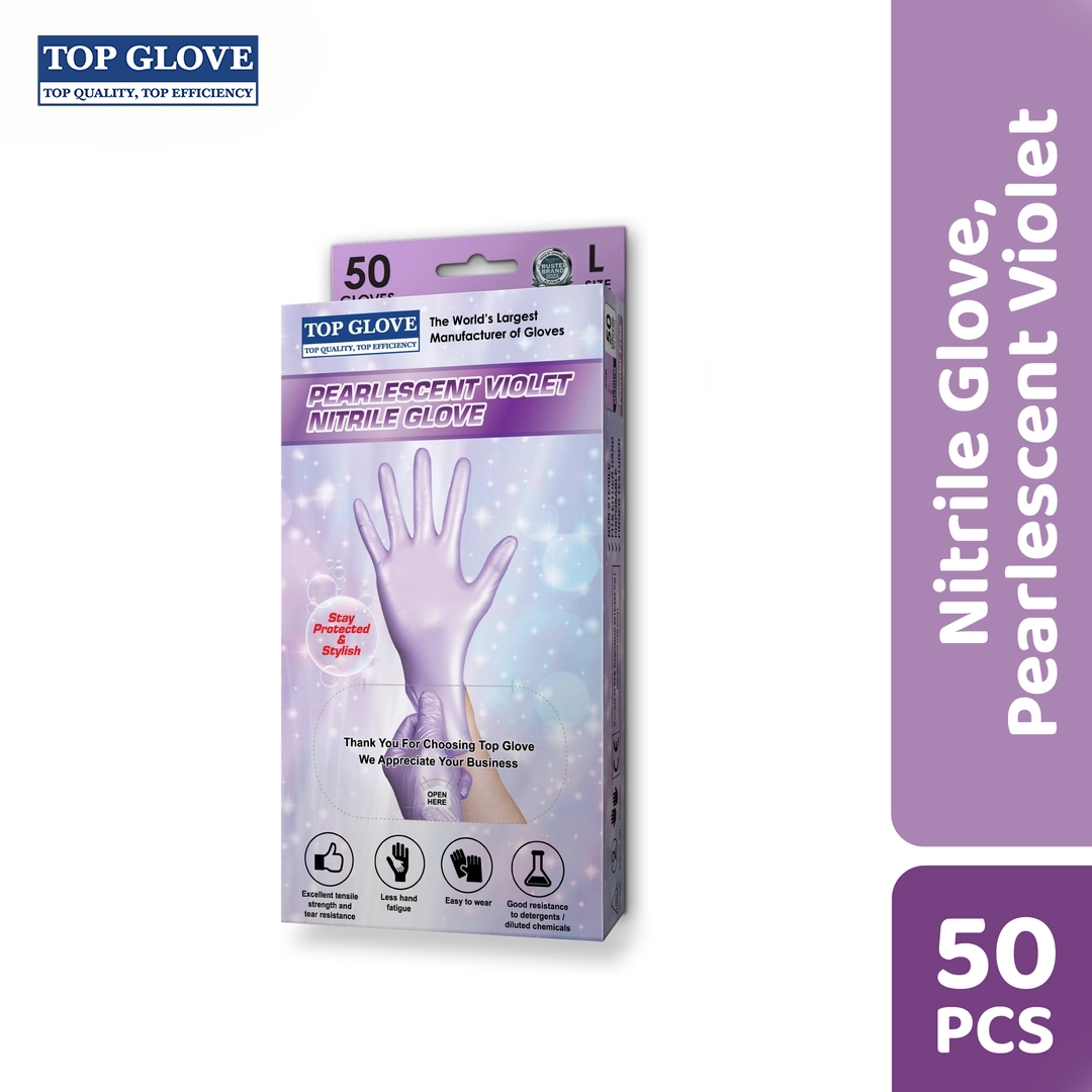Top Glove Nitrile Disposable Powder Free Glove Pearlescent Violet, L