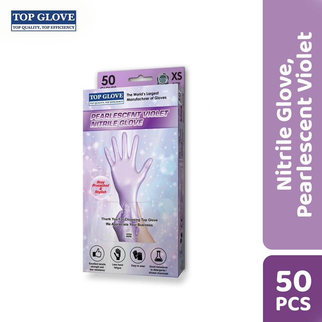Top Glove Nitrile Disposable Powder Free Glove Pearlescent Violet, XS