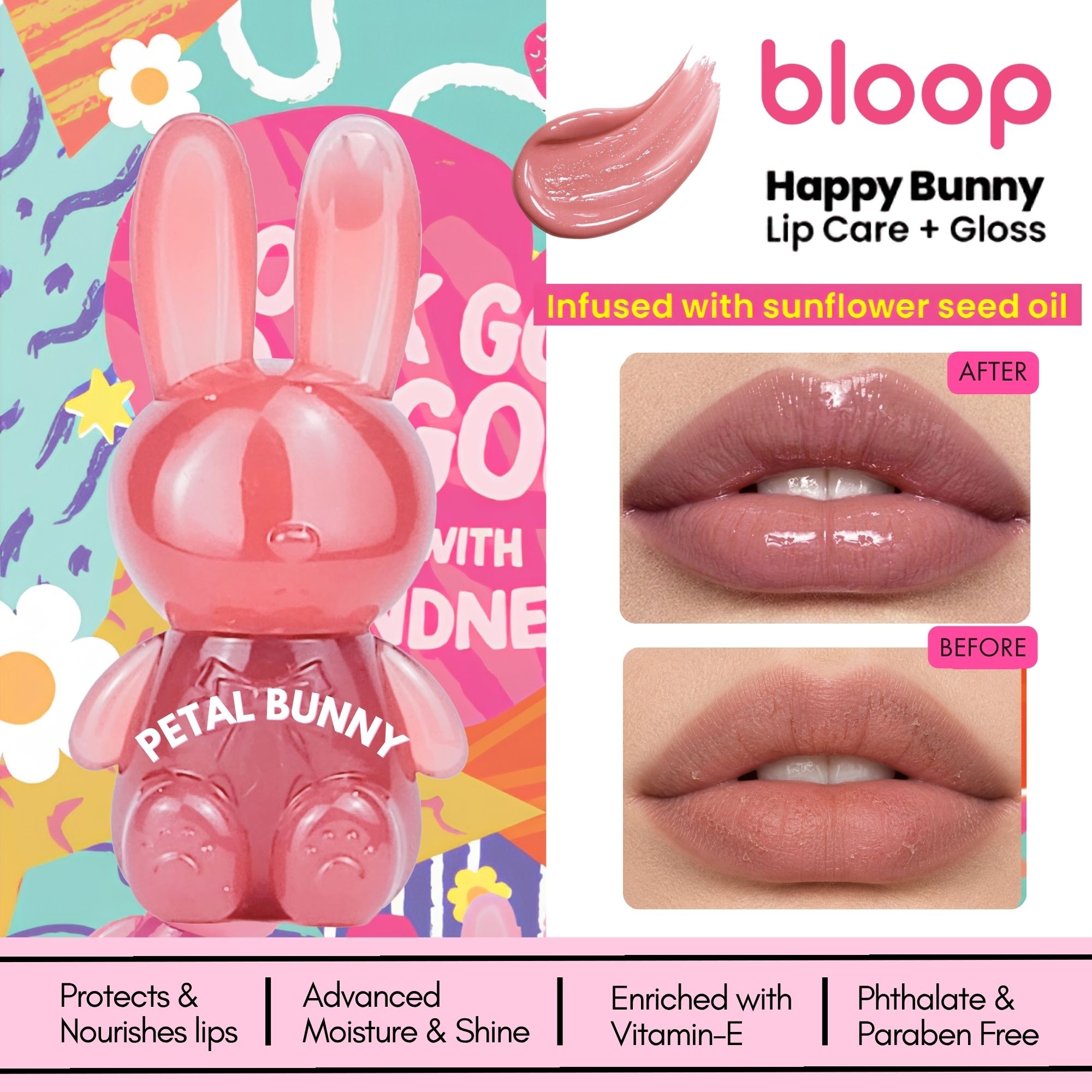 Bloop Happy Bunny Lip Care + Gloss Petal