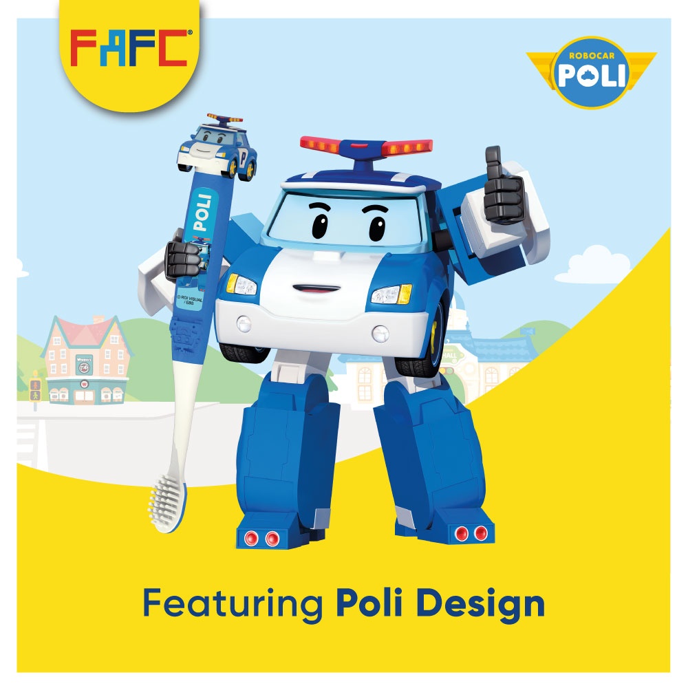 FAFC Robocar Poli Figurine Kids Toothbrush Age 3+ (1 Pc) Extra Soft German Kraiburg TPE