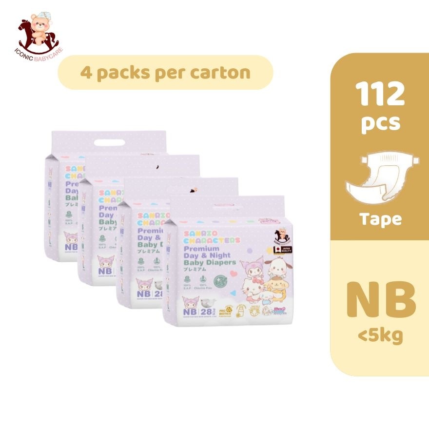 Sanrio Premium Day & Night Baby Diapers - Tape NB 112pcs