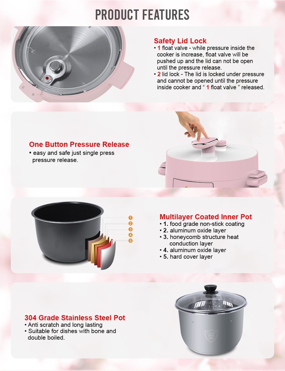 LIMITED EDITION 4 Liter Pressure Cooker MPC4000 Light Pink