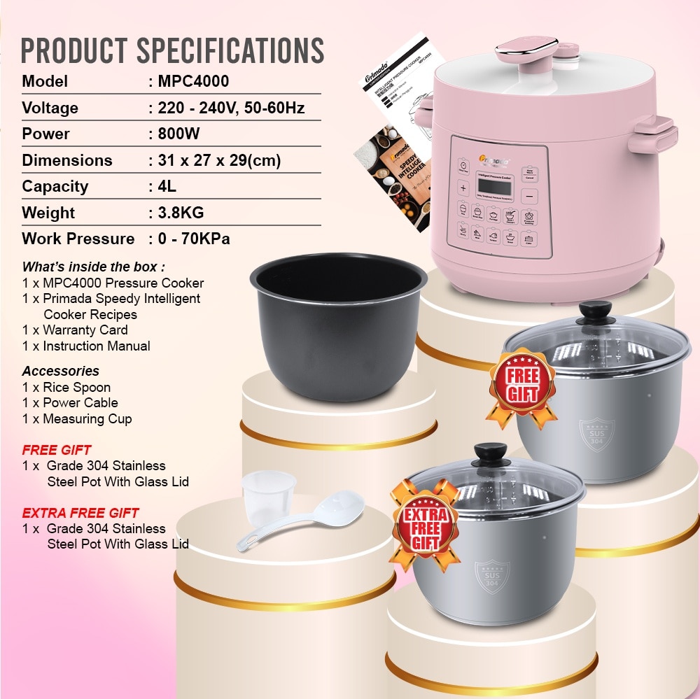 LIMITED EDITION 4 Liter Pressure Cooker MPC4000 Light Pink