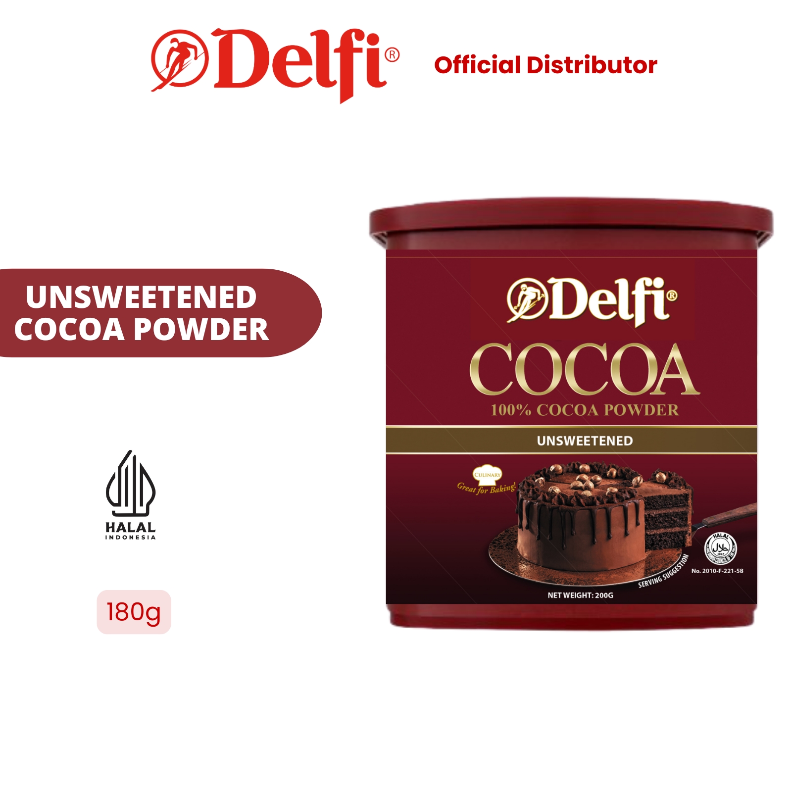Delfi 100% Cocoa Powder 180g (Unsweetened) (Halal)