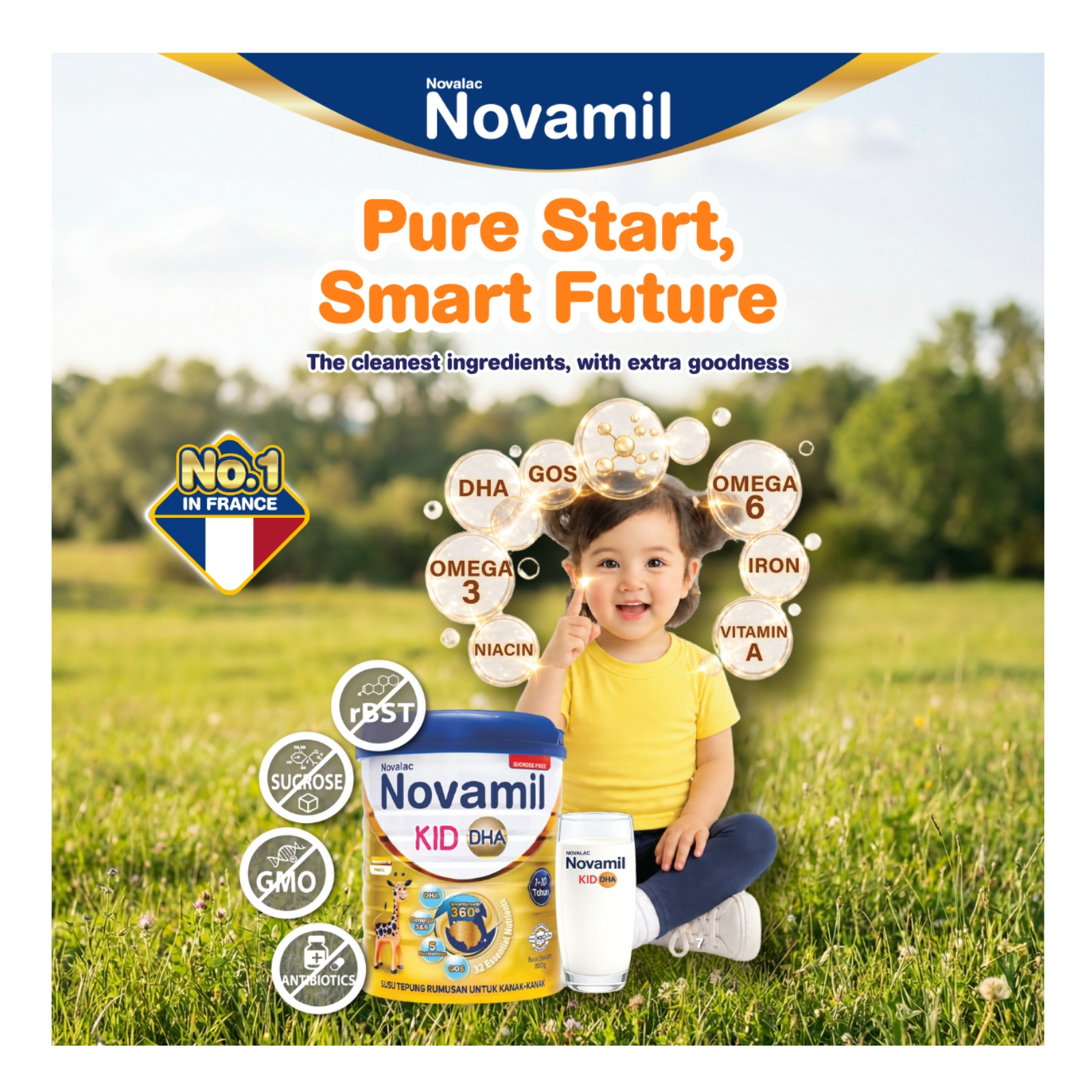 Novamil KID DHA untuk DHA & Inositol Tinggi (1-10 Tahun) 800g/For High DHA & Inositol (1-10 Years) 800g - Exp: 2028