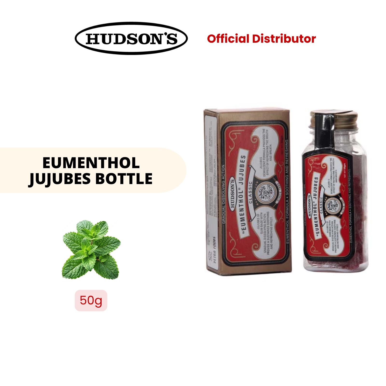Hudson's Eumenthol Jujubes Bottle - Classic Red 50g image