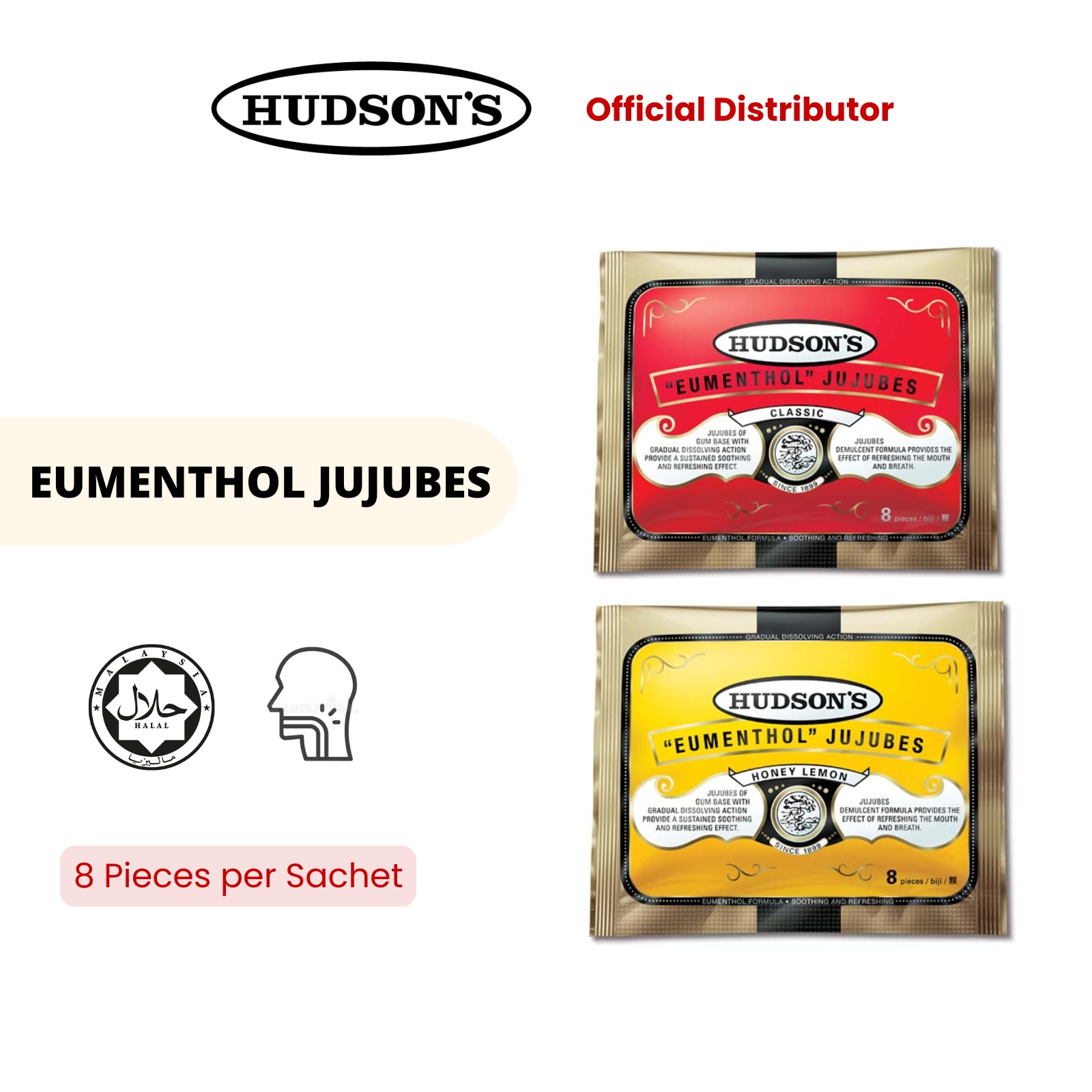 Hudson's Eumenthol Jujubes Sachet Honey Lemon - 8 pieces per sachet image