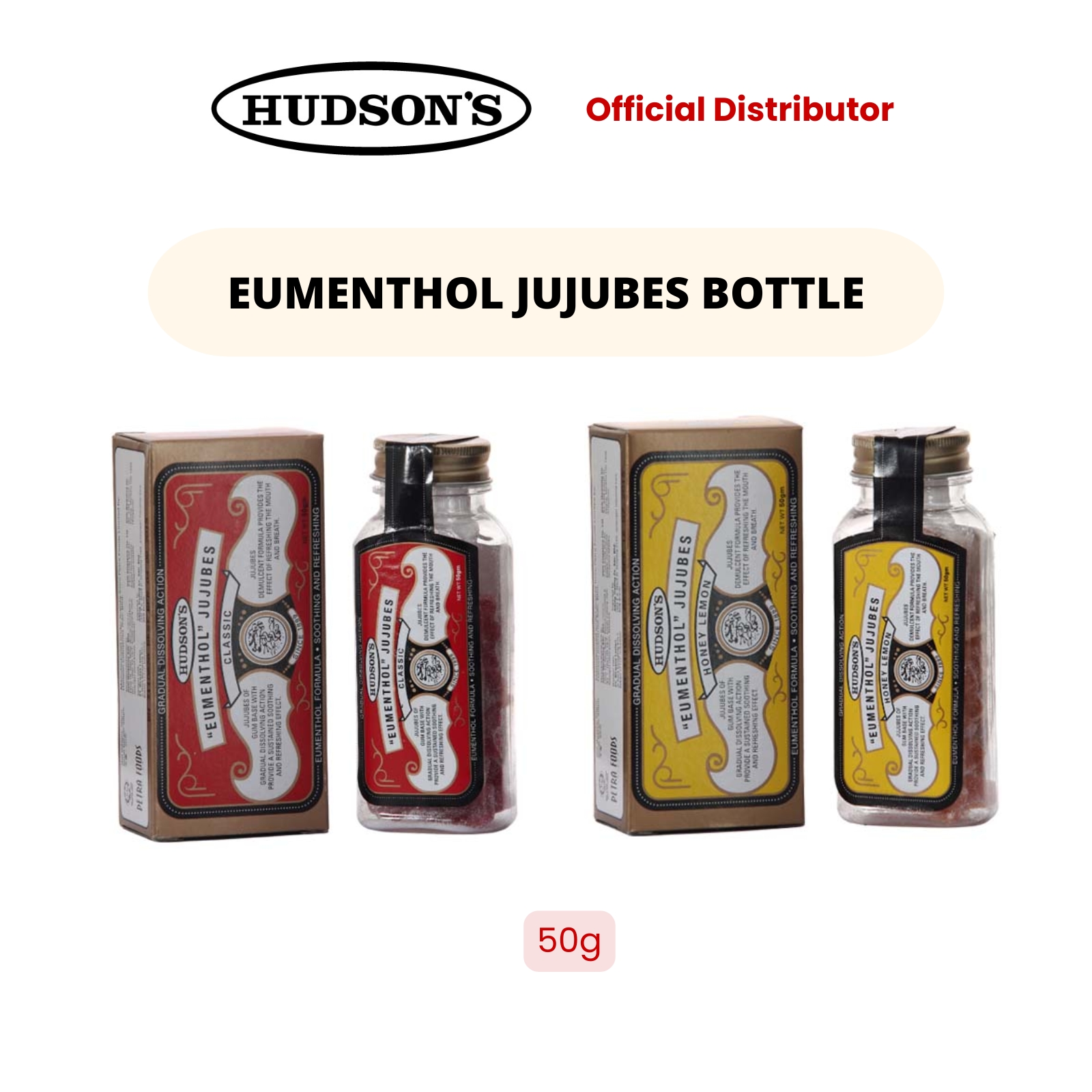 Hudson's Eumenthol Jujubes Bottle Honey Lemon 50g image