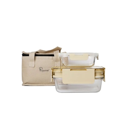 LA GOURMET - La gourmet Pureglas Container Set with Pouch (1700ml & 370ml) - Milktea 