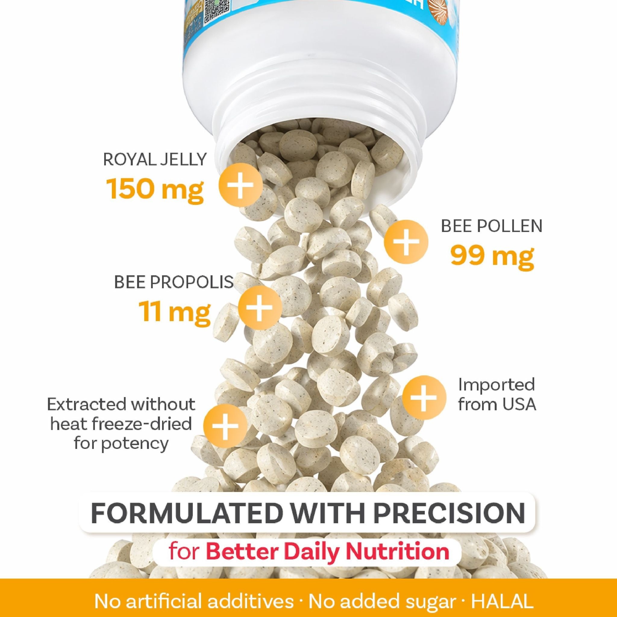 HDI Origins™ Royal Jelly Plus - Freeze-dried to preserve nutrients - Anti-aging Supports Brain - Awet Muda - 60 Tablets