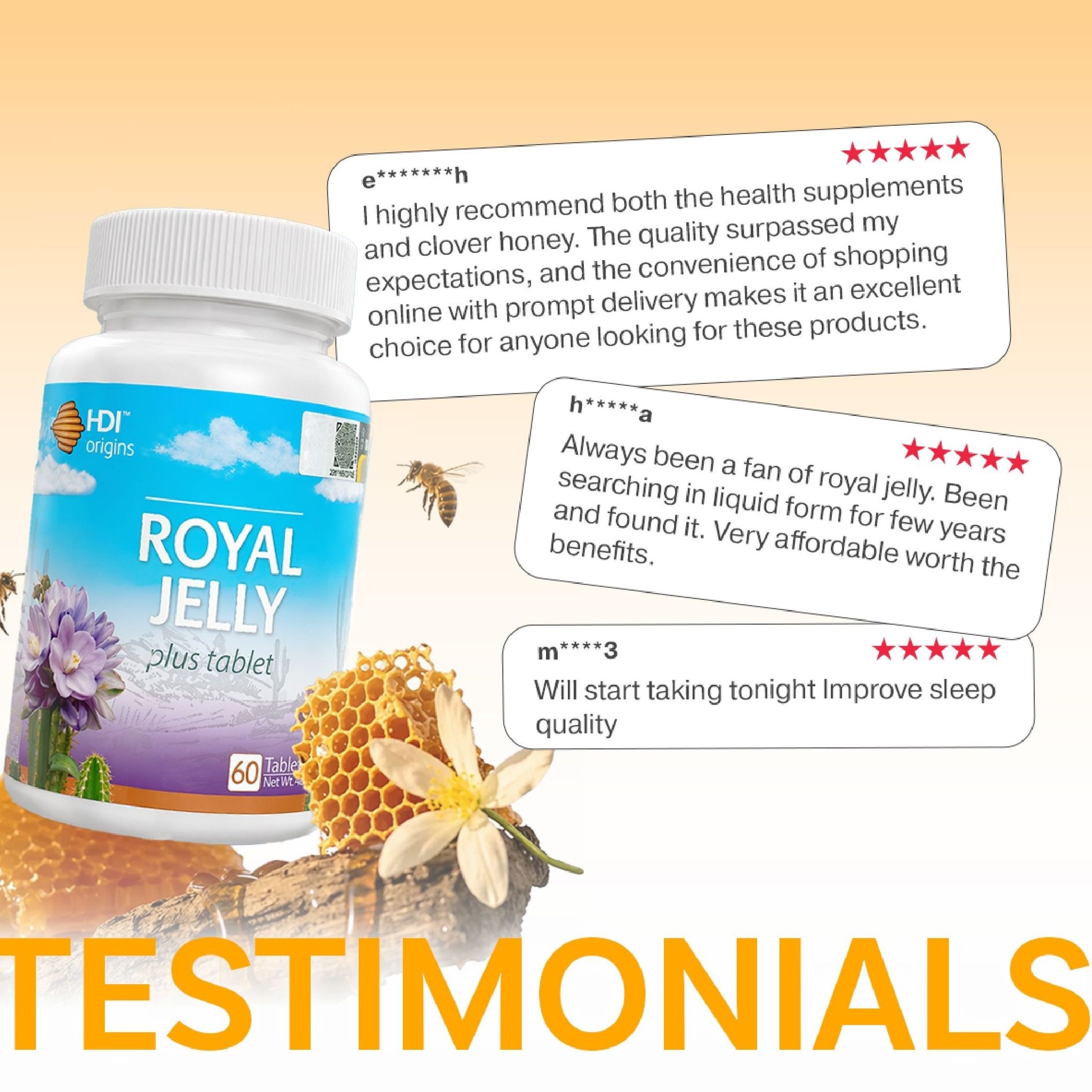 HDI Origins™ Royal Jelly Plus - Freeze-dried to preserve nutrients - Anti-aging Supports Brain - Awet Muda - 60 Tablets