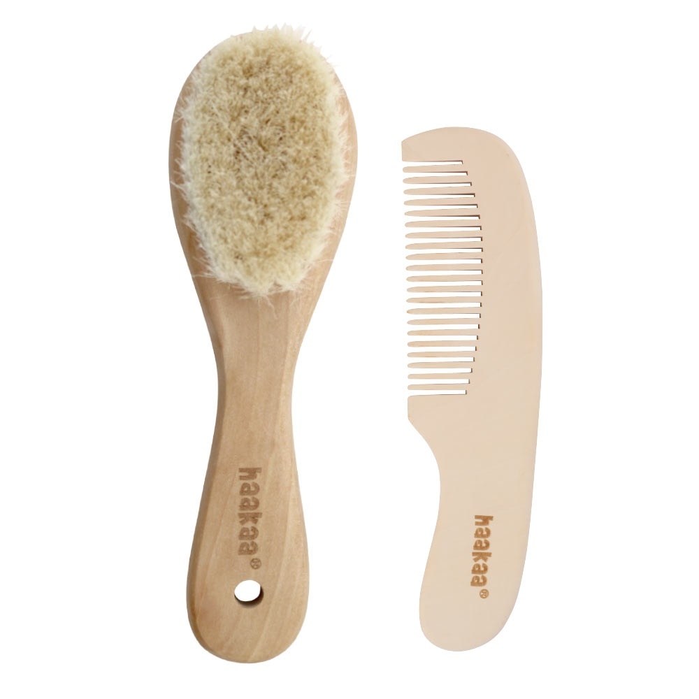 Haakaa Goat Wool Wooden Baby Hair Brush with Wooden Comb