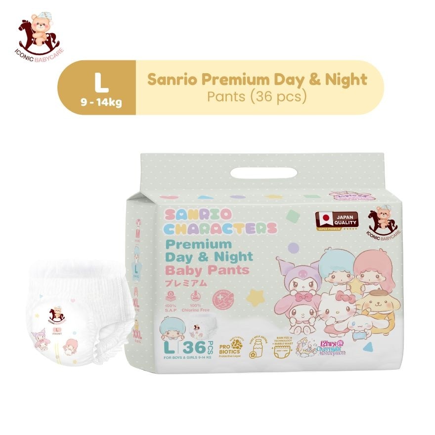 Sanrio Premium Day & Night Baby Diapers - Pants L 36pcs