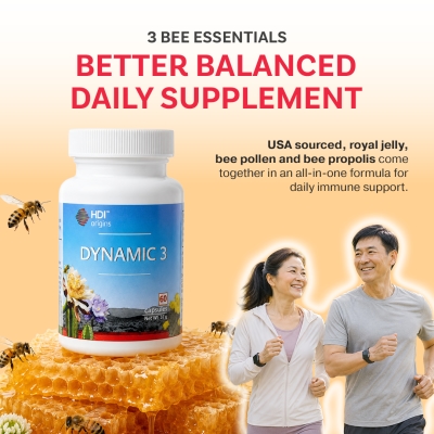 HDI - HDI Origins™ Dynamic 3 - 3-in-1 Bee Superfood - Support Immunity, Energy & Vitality - Immuniti & Tenaga - 60 Capsules