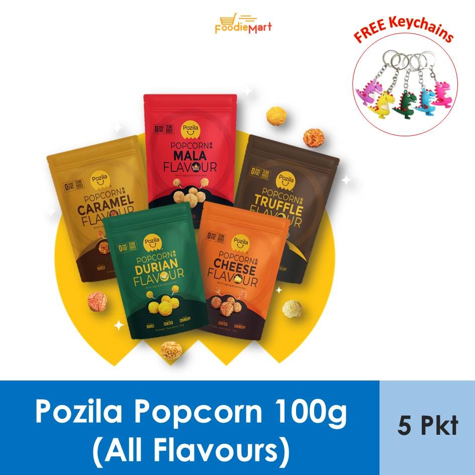 FOODIEMART Pozila Popcorn 100g Combo of 5 Packets (Caramel, Cheese, Durian, Mala & Truffle) image