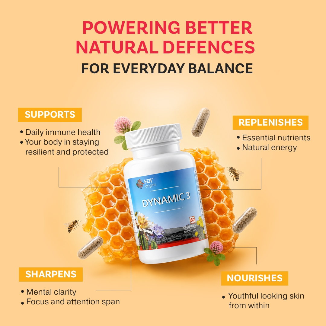 HDI Origins™ Dynamic 3 - 3-in-1 Bee Superfood - Support Immunity, Energy & Vitality - Immuniti & Tenaga - 60 Capsules