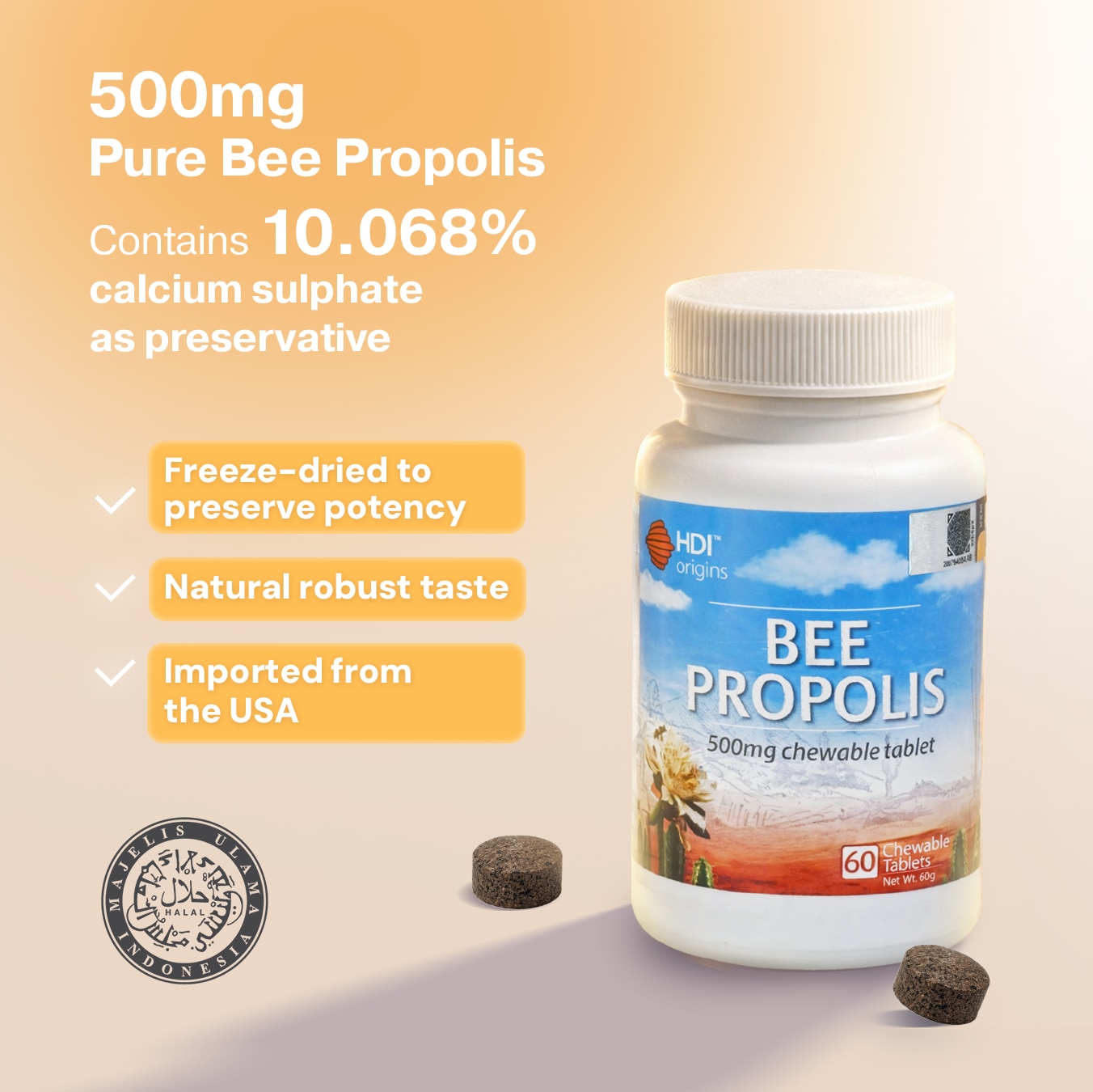 HDI Origins™ Bee Propolis Chewable - Supports Immune Health Body Natural Recovery - Imuniti - 60 Tab