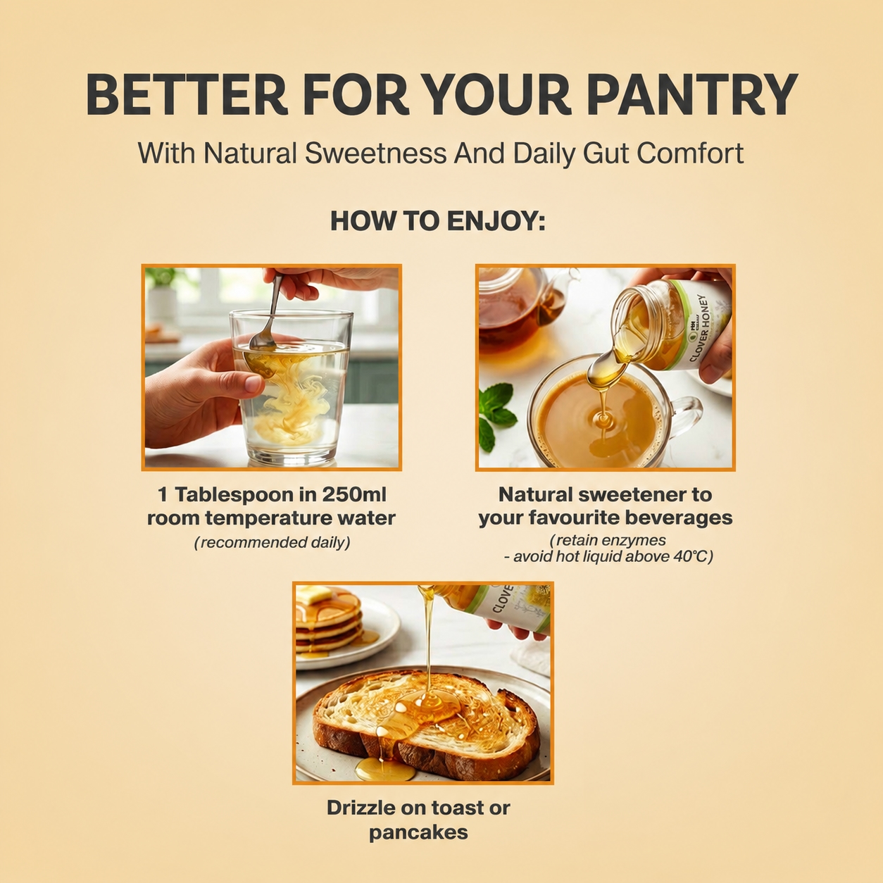 HDI Naturals™ Pure Clover Honey with Honeybee Pollen - Madu Asli dari New Zealand - 1kg