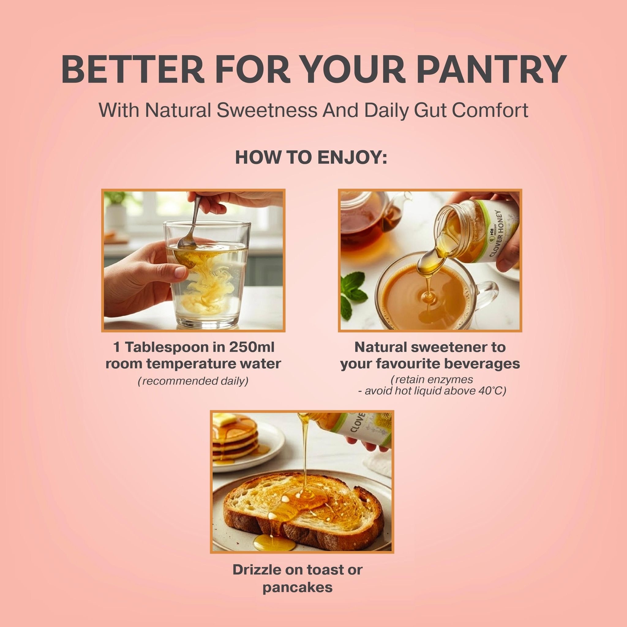 HDI Naturals™ Pure Clover Honey with Honeybee Pollen - Madu Asli dari New Zealand - 500g