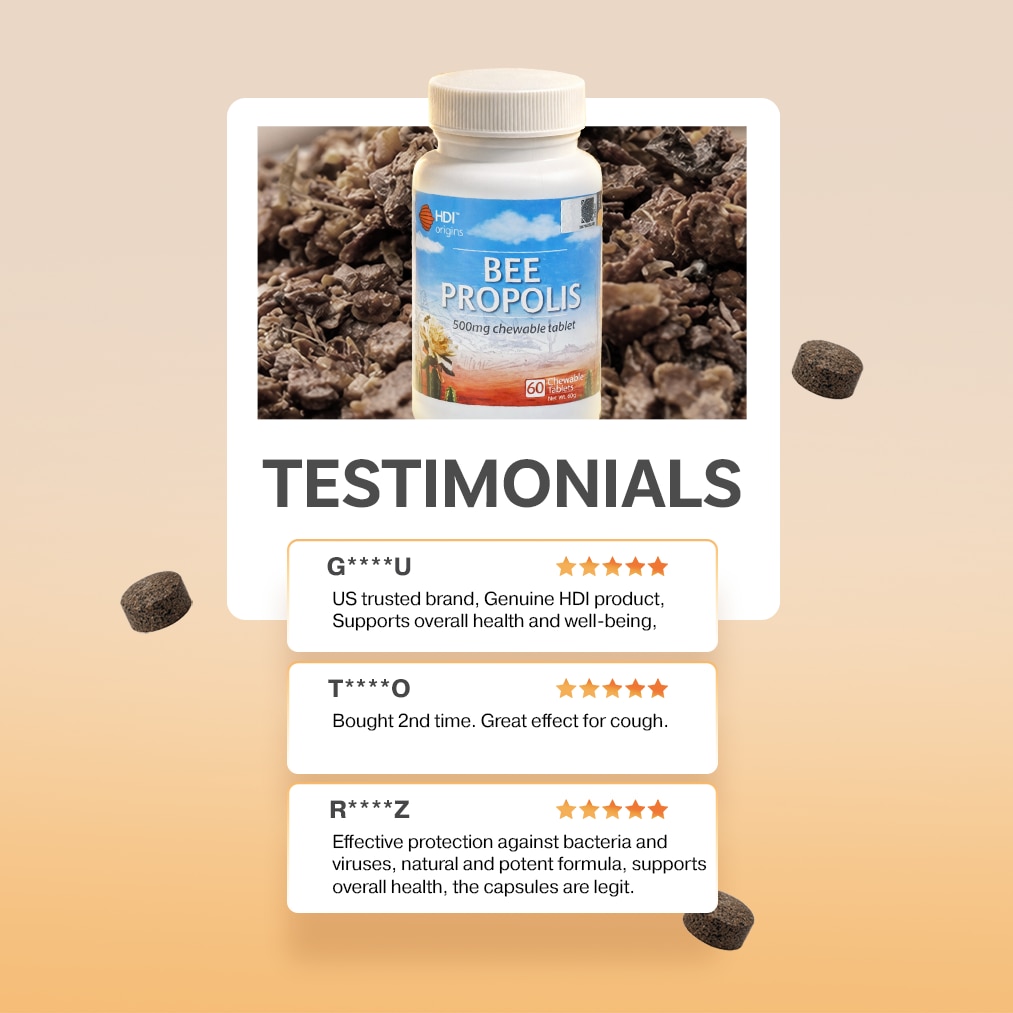 HDI Origins™ Bee Propolis Chewable - Supports Immune Health Body Natural Recovery - Imuniti - 60 Tab