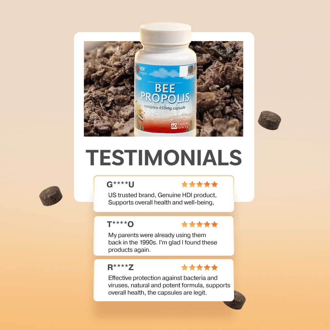 HDI Origins™ Bee Propolis Complex - Supports Immune Health Body Natural Recovery - Imunisasi Daya Tahan Tubuh - 60 Caps