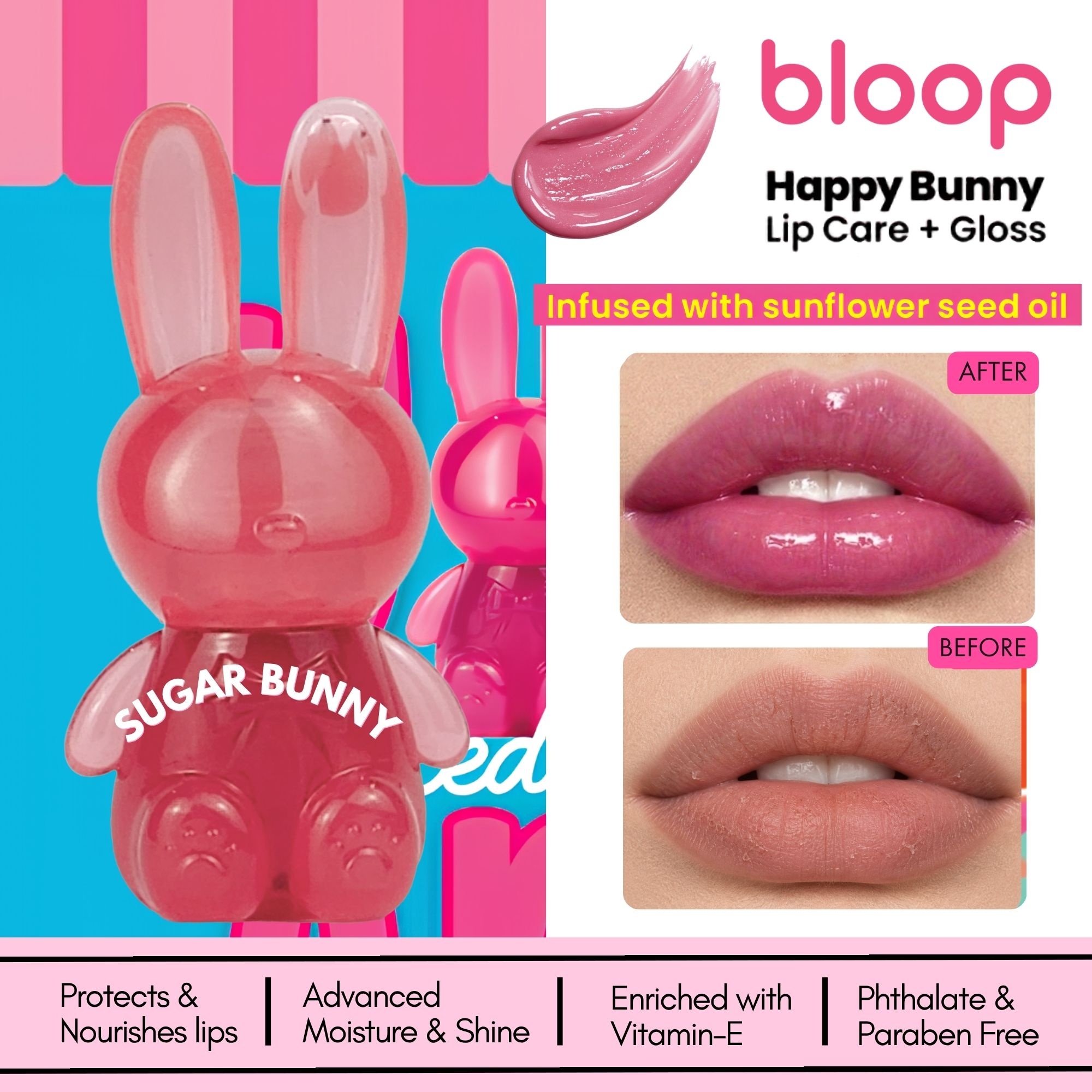 Bloop Happy Bunny Lip Care + Gloss Sugar