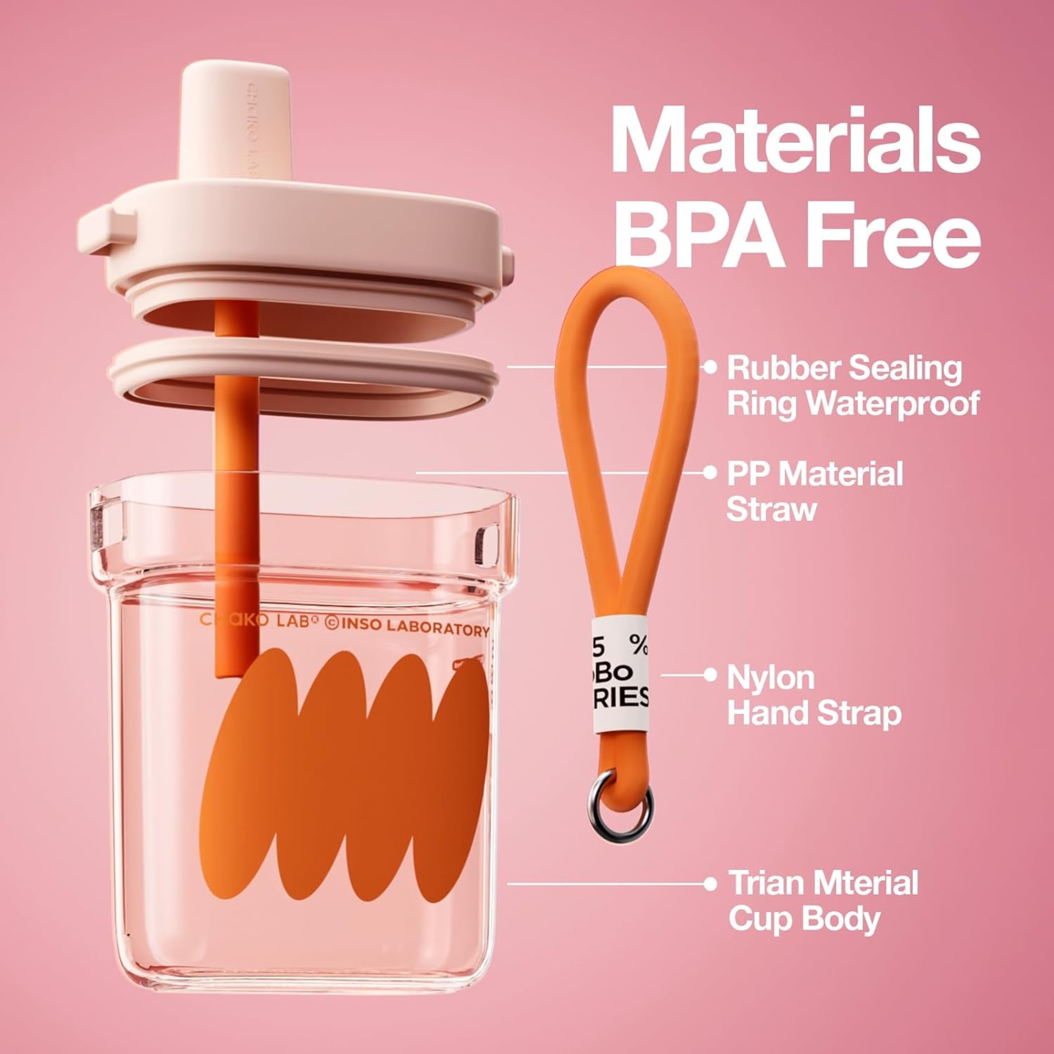 Chako Lab Bobo Square Cup (Tritan) - Pink Orange