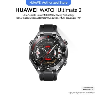 HUAWEI HUAWEI Ultimate 2 Smartwatch Black, Ultra Reliable Liquid Metal, 150M Diving, Sonar-based Underwater Communication, Multi-sensing X-TAP