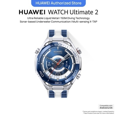 HUAWEI HUAWEI Ultimate 2 Smartwatch Blue, Ultra Reliable Liquid Metal, 150M Diving, Sonar-based Underwater Communication, Multi-sensing X-TAP