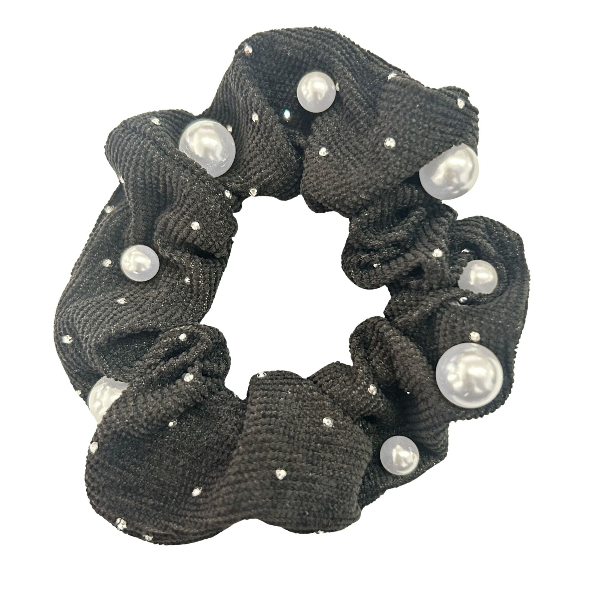 APN-0231 PEARL RIBBED SCRUNCHIES HAIR TIE 9CM image