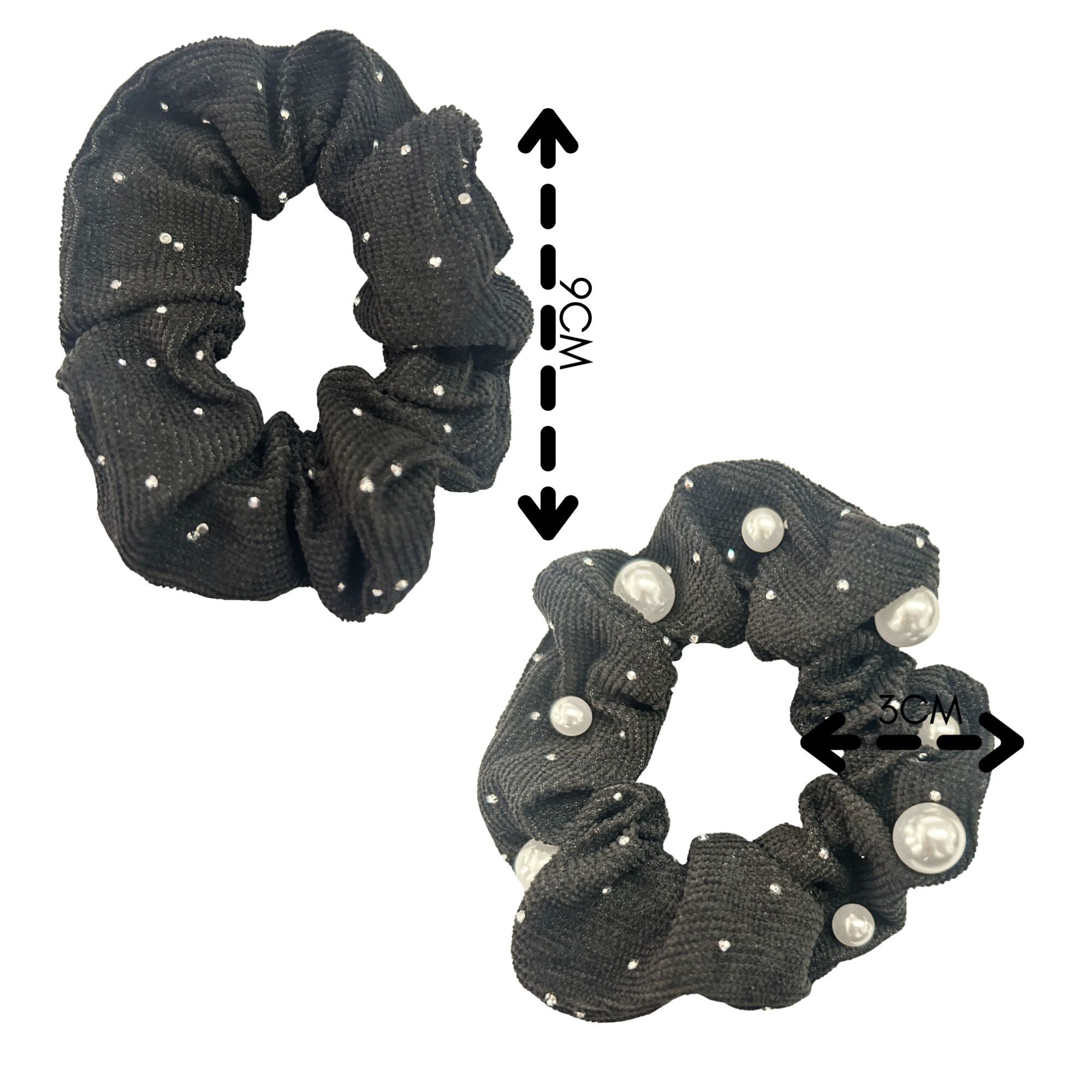 APN-0231 PEARL RIBBED SCRUNCHIES HAIR TIE 9CM image