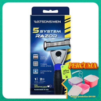 WATSONS MEN - Men 5-Blade System Razor (1 Handle + 2 Cartridges)