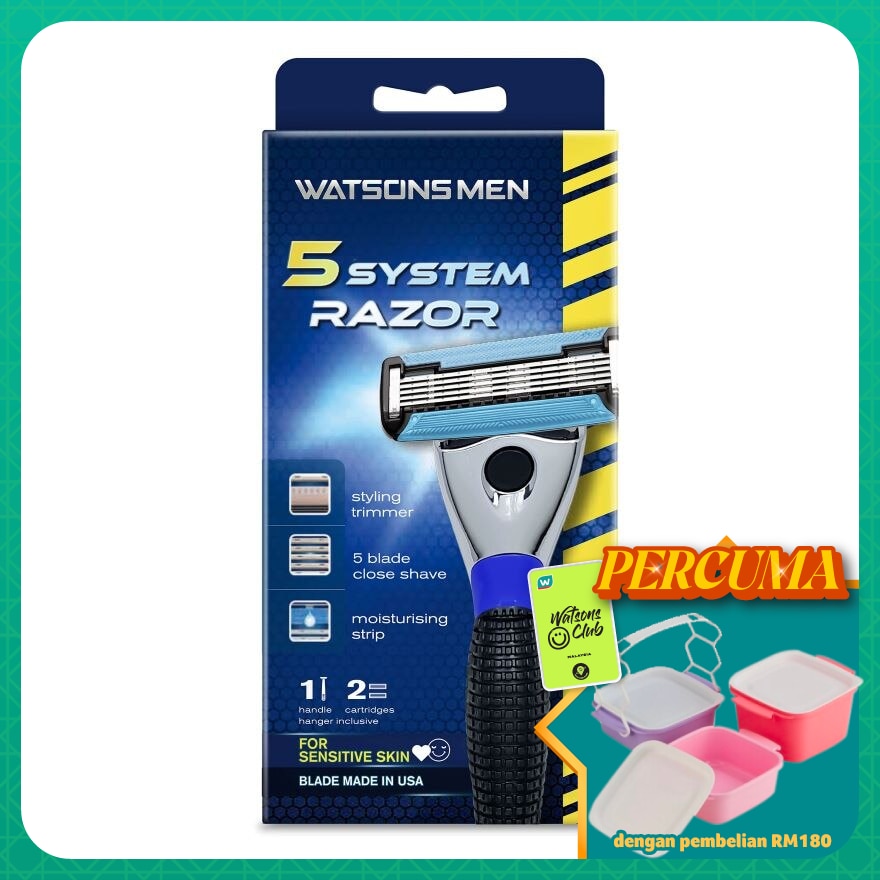 Men 5-Blade System Razor (1 Handle + 2 Cartridges)