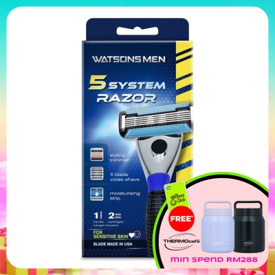 WATSONS MEN - Men 5-Blade System Razor (1 Handle + 2 Cartridges)