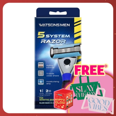 WATSONS MEN Men 5-Blade System Razor (1 Handle + 2 Cartridges)