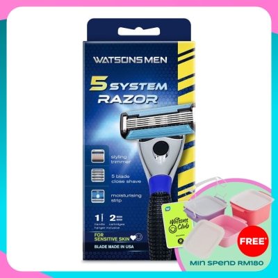 WATSONS MEN Men 5-Blade System Razor (1 Handle + 2 Cartridges)