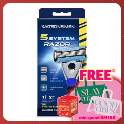 WATSONS MEN Men 5-Blade System Razor (1 Handle + 2 Cartridges)