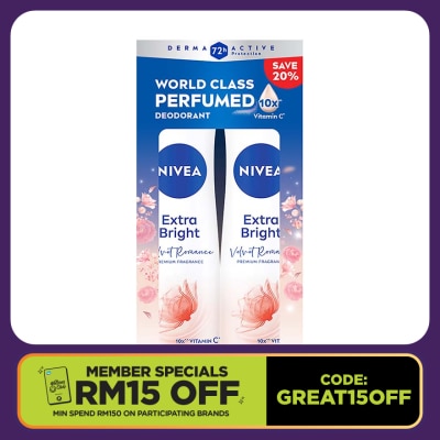 NIVEA Deo Extra Bright Velvet Romance Spray 150ml x2