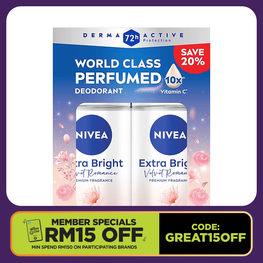 Deo Female Extra Bright Velvet Romance Roll On 50ml x2