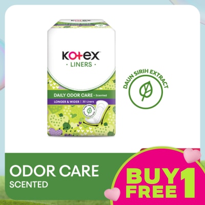 KOTEX Longer & Wider Scented Pantyliner 17.5cm (30s) - Odor Care with Daun Sirih Extract Liners