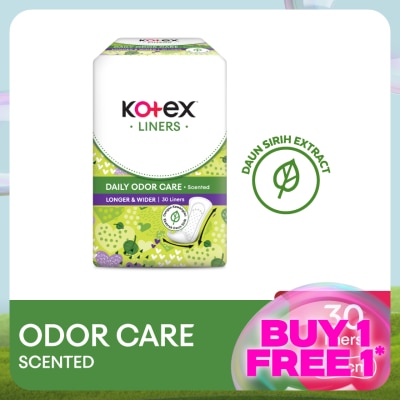KOTEX Longer & Wider Scented Pantyliner 17.5cm (30s) - Odor Care with Daun Sirih Extract Liners