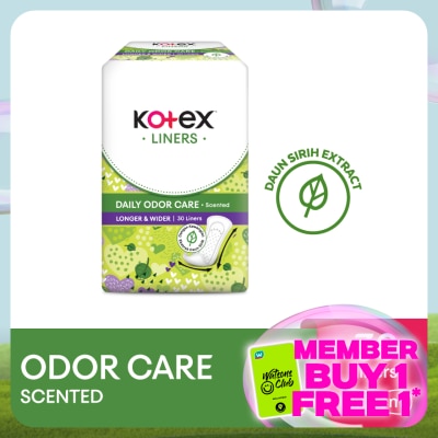 KOTEX Longer & Wider Scented Pantyliner 17.5cm (30s) - Odor Care with Daun Sirih Extract Liners