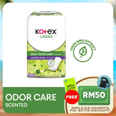KOTEX - Longer & Wider Scented Pantyliner 17.5cm (30s) - Odor Care with Daun Sirih Extract Liners