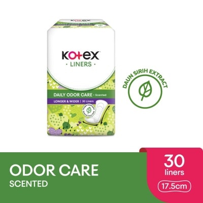 KOTEX Longer & Wider Scented Pantyliner 17.5cm (30s) - Odor Care with Daun Sirih Extract Liners