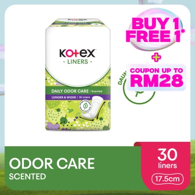 KOTEX Longer & Wider Scented Pantyliner 17.5cm (30s) - Odor Care with Daun Sirih Extract Liners