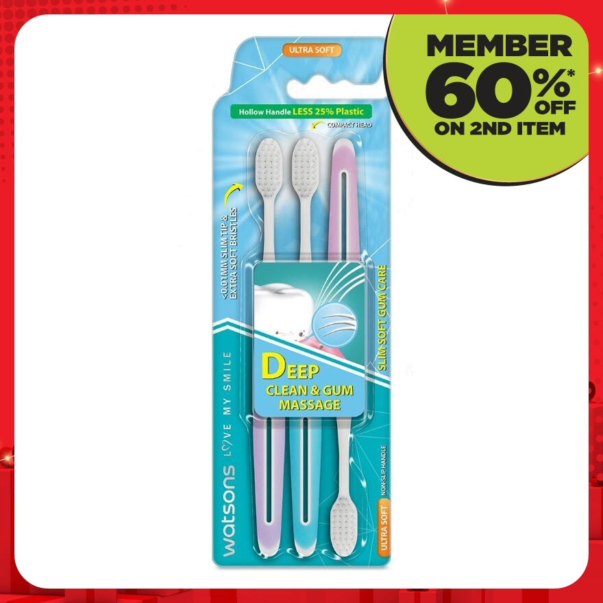Slim Soft Gum Care Hollow Handle Toothbrush 3s